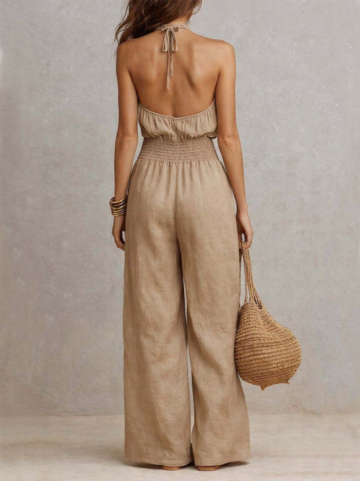 Abby | Boho Chic Halter-Neck Wide Leg Jumpsuit