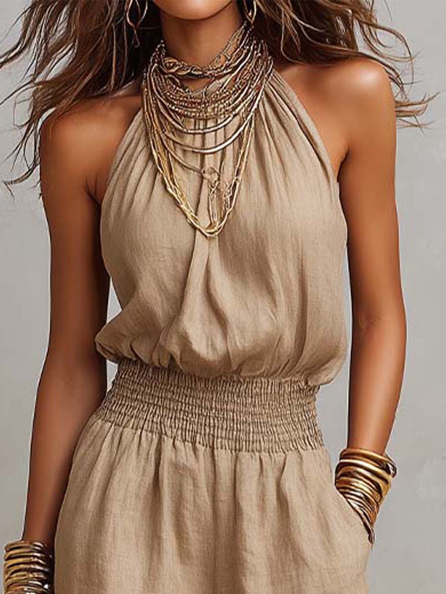 Abby | Boho Chic Halter-Neck Wide Leg Jumpsuit