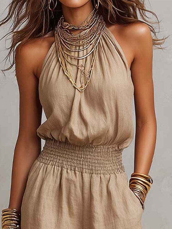 Abby | Boho Chic Halter-Neck Wide Leg Jumpsuit