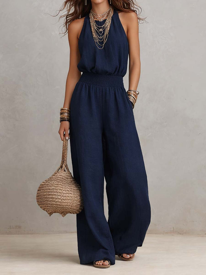 Abby | Boho Chic Halter-Neck Wide Leg Jumpsuit
