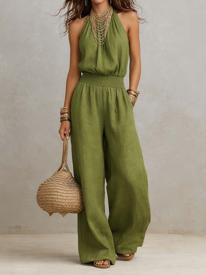 Abby | Boho Chic Halter-Neck Wide Leg Jumpsuit