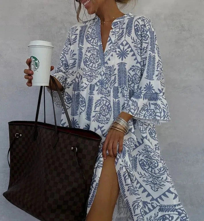 Eleanor | Women's Boho Patterned Long Sleeve Mini Dress