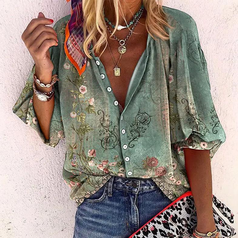 Katriel | Women’s Vintage Bohemian Floral Print Blouse