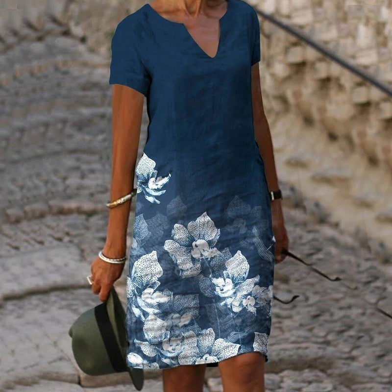 Lilia | Women’s Floral Print Mini Summer Dress with V-neckline
