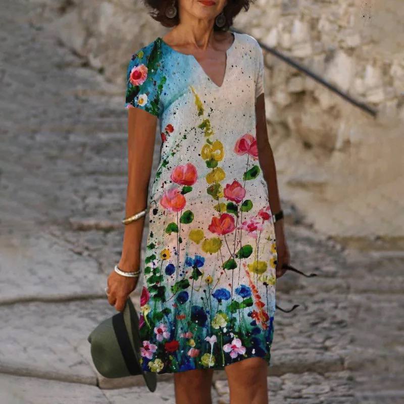 Lilia | Women’s Floral Print Mini Summer Dress with V-neckline