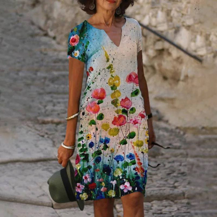 Lilia | Women’s Floral Print Mini Summer Dress with V-neckline
