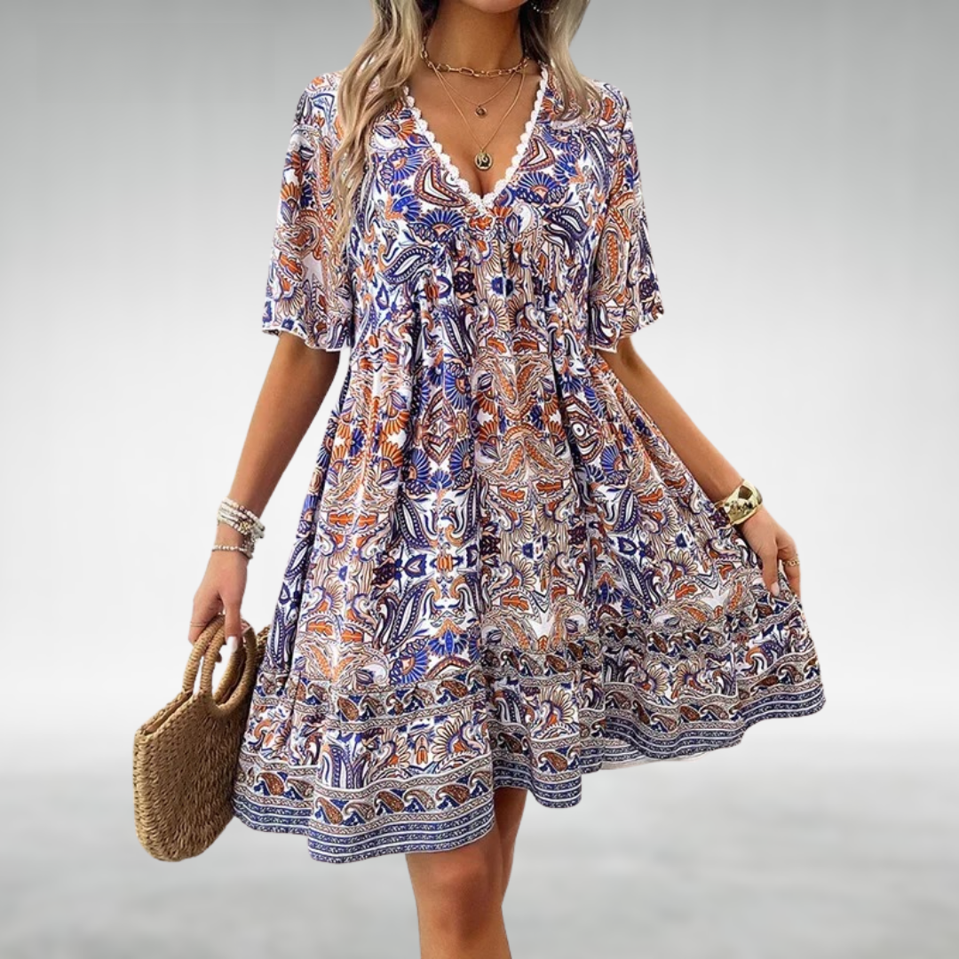 Danielle | Women's Boho Printed V Neck Mini Dress