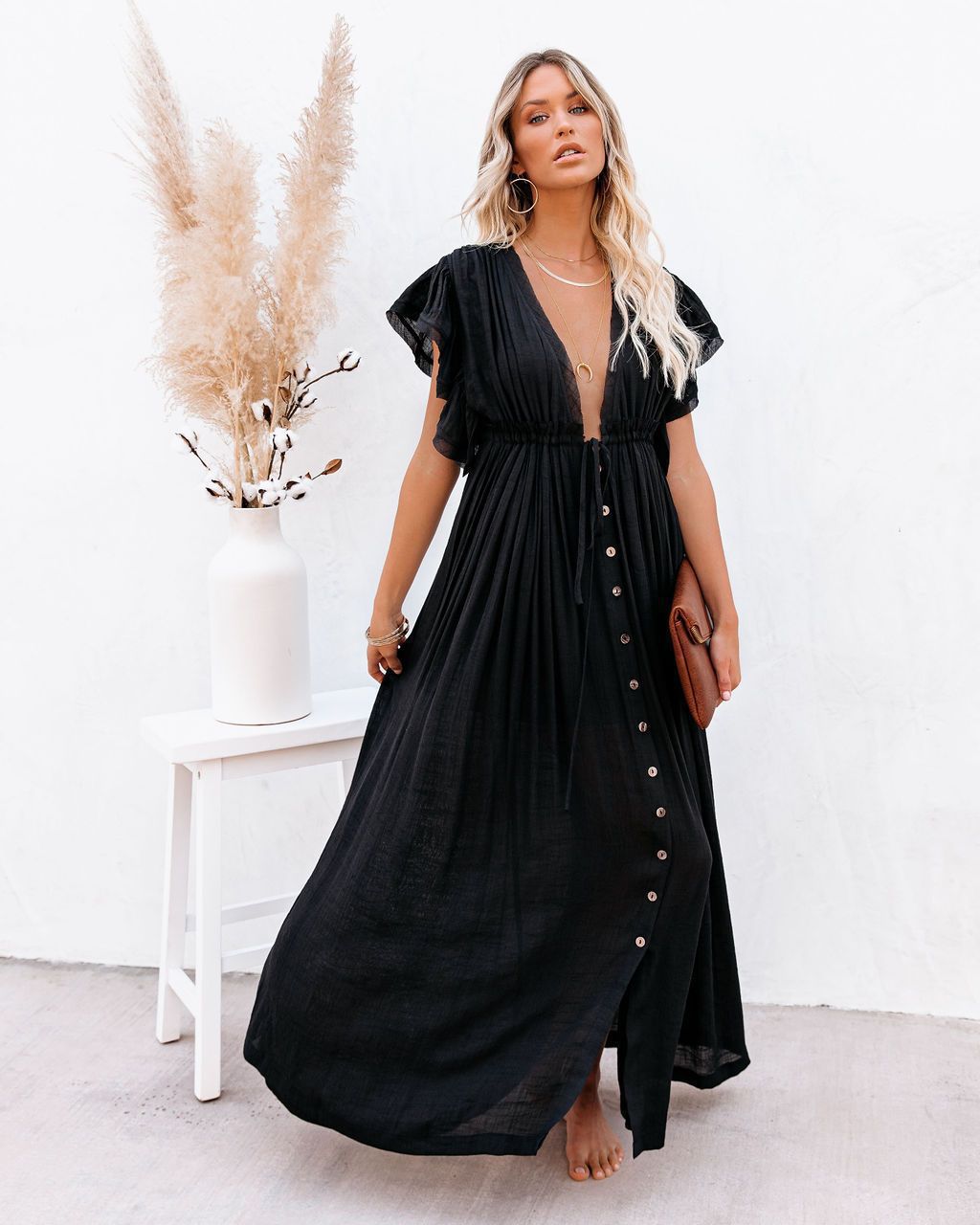 Maria | Women's Boho Button Front Flowy Maxi Dress