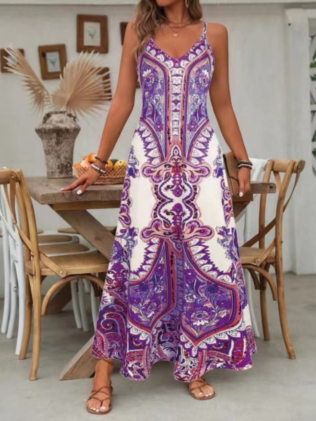 Violet | Women’s Boho Paisley V-Neck Maxi Dress