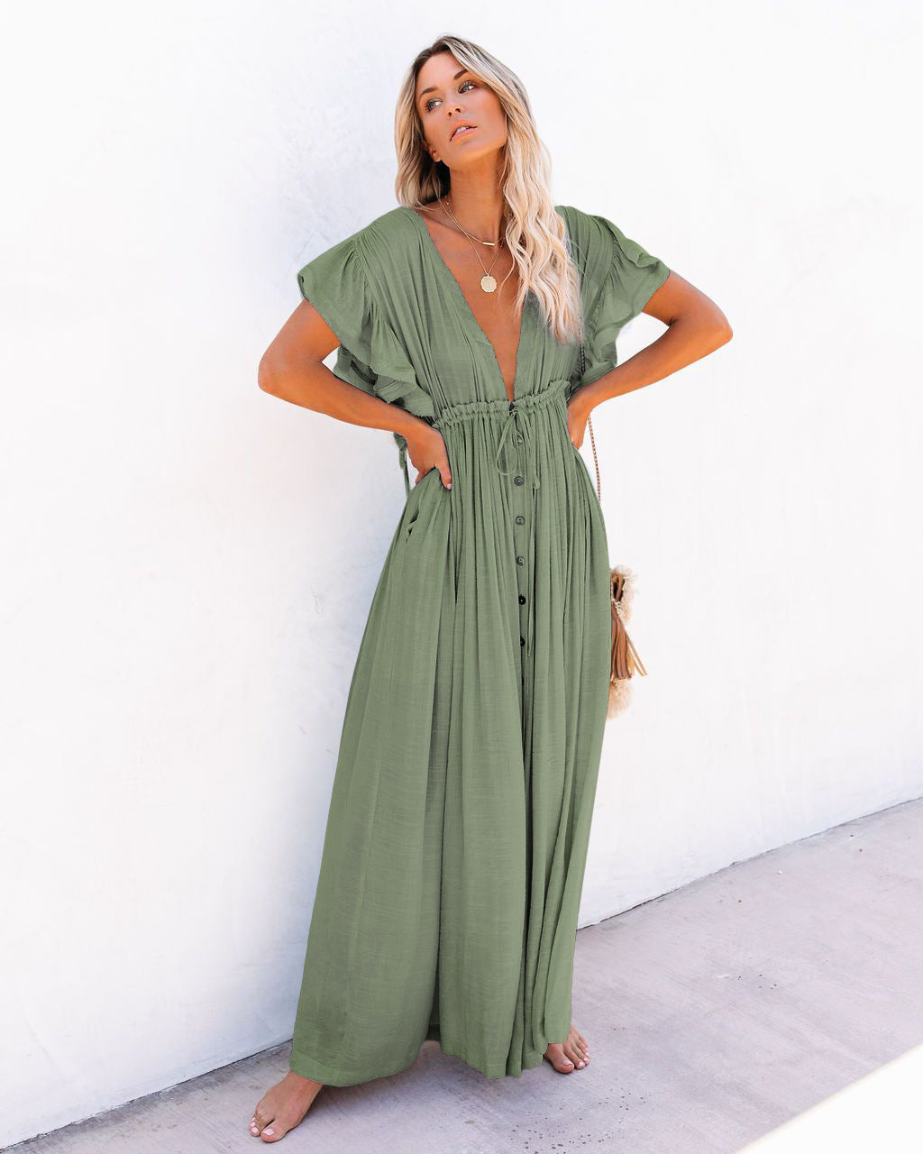 Maria | Women's Boho Button Front Flowy Maxi Dress