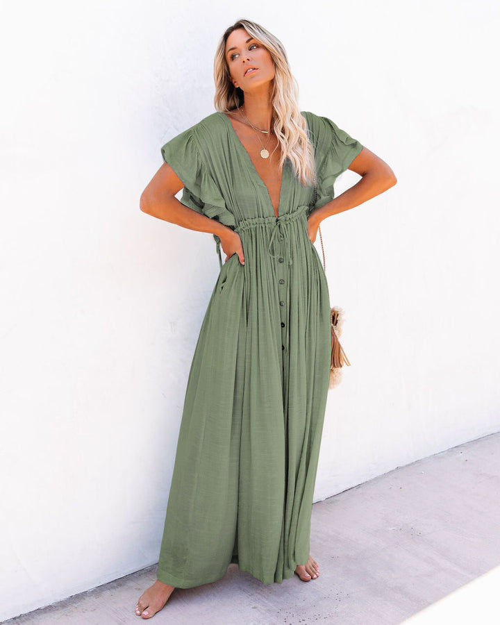 Maria | Women's Boho Button Front Flowy Maxi Dress