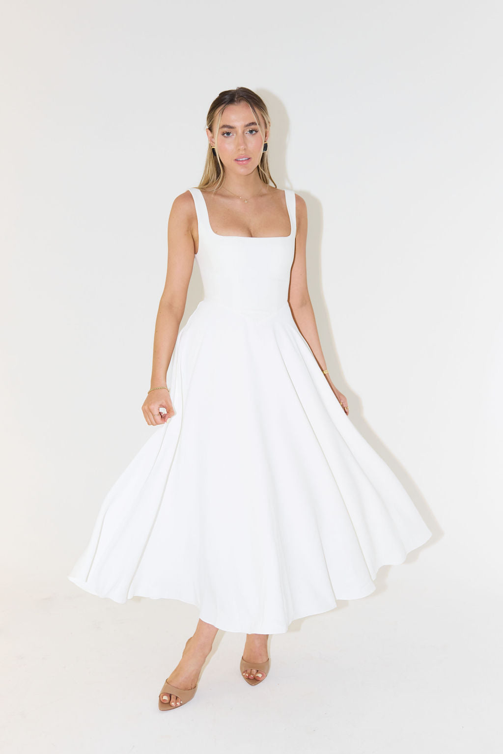 Levy | High Waist Square Neck Sleeveless Midi Dress for Women