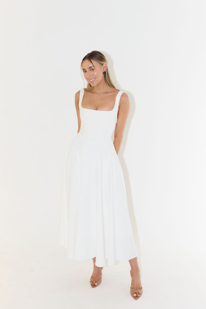 Levy | High Waist Square Neck Sleeveless Midi Dress for Women
