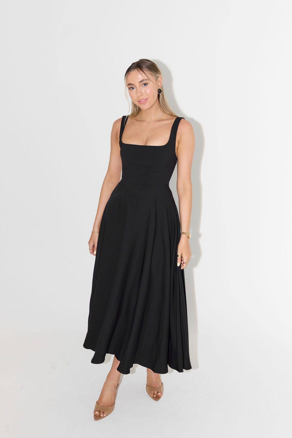 Levy | High Waist Square Neck Sleeveless Midi Dress for Women