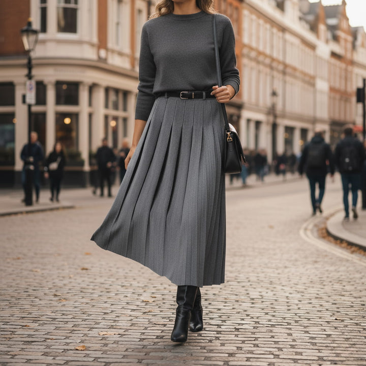 Bethany | Women’s Spring Pleated Belted Midi Skirt
