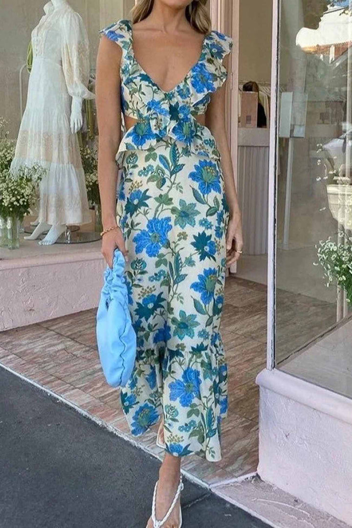 Bethany | Floral Elegant Ruffle Maxi Dress
