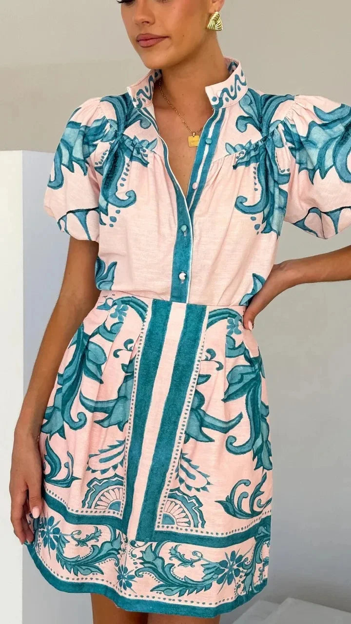 Isla | Women's Floral Puff Sleeve Mini Shirt Sundress