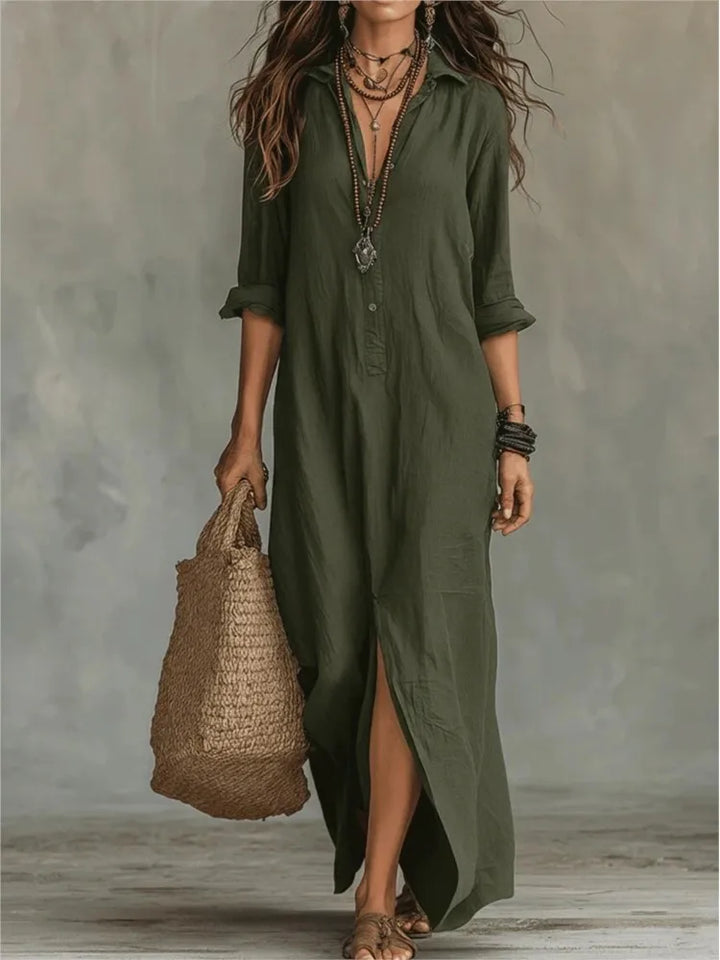 Agnes - Chic Boho Linen Long Shirt Dress