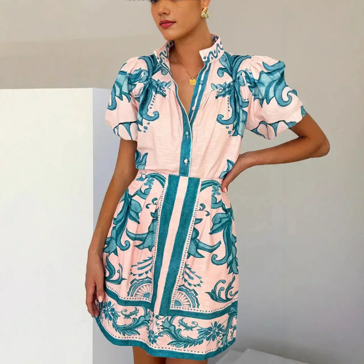 Isla | Women's Floral Puff Sleeve Mini Shirt Sundress