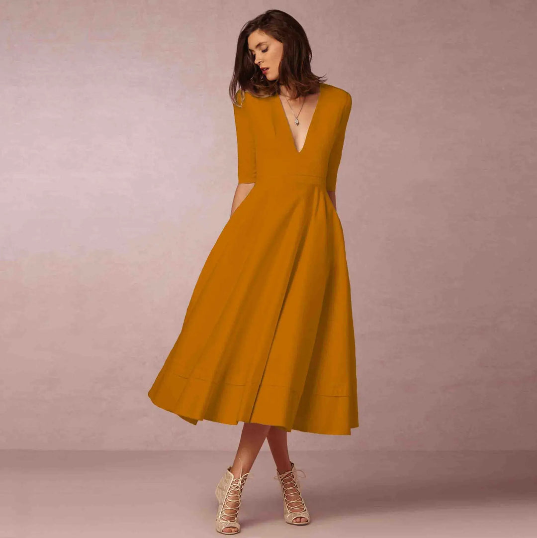 Donna - Women Elegant Pleated Dress in Semi Formal A Line Style
