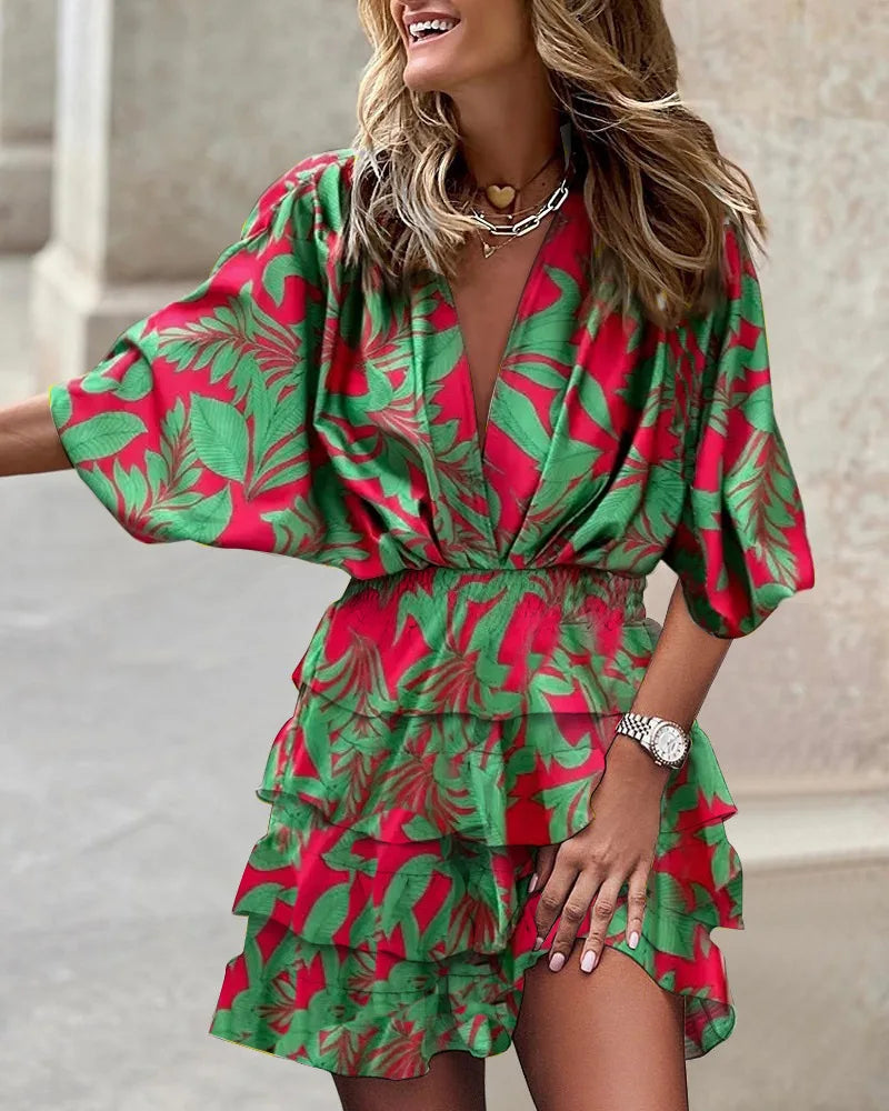 Makayla | Women’s Boho Printed Ruffle Mini Dress