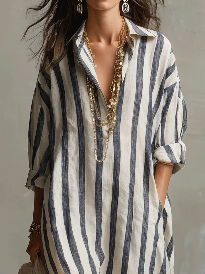 Lucy - Women Boho Chic Linen Shirt Maxi Dress