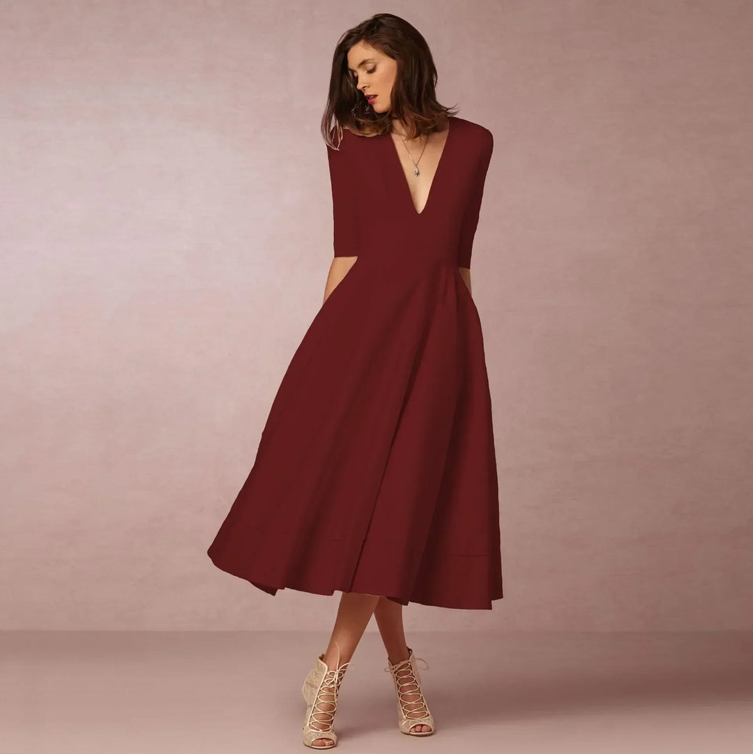 Donna - Women Elegant Pleated Dress in Semi Formal A Line Style