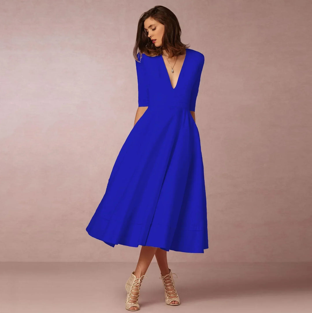 Donna - Women Elegant Pleated Dress in Semi Formal A Line Style