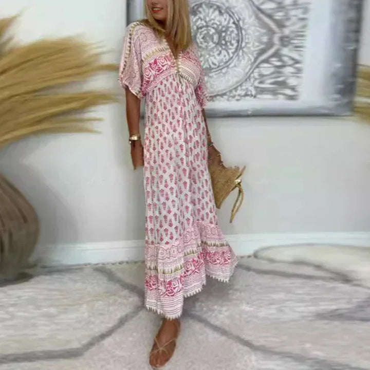 Ava | Women's Boho Tassel Detail Short Sleeve Maxi Dress