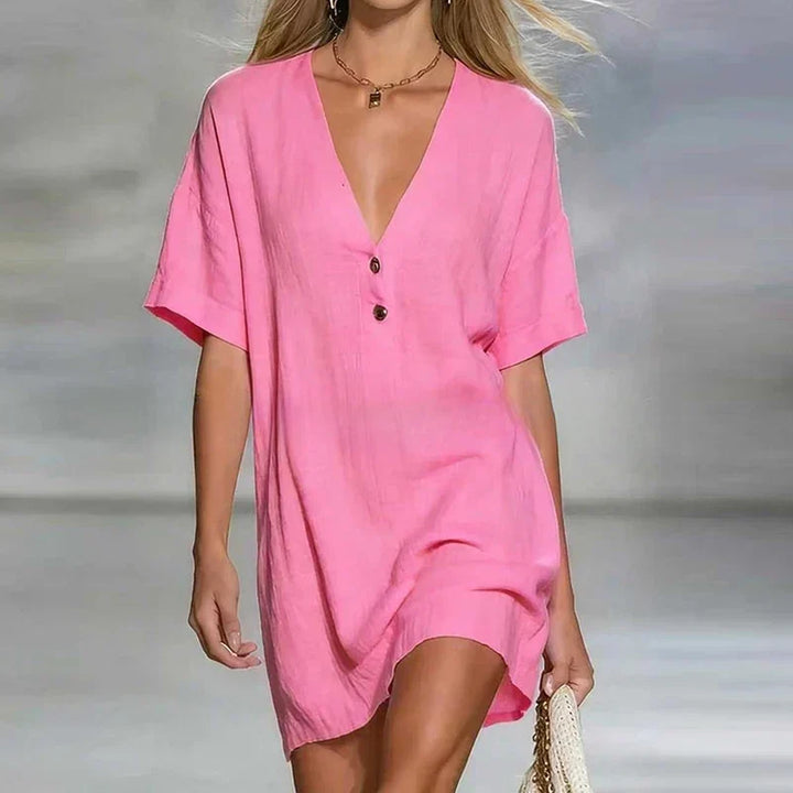 Sofia - Women’s Chic Button-Front Linen Shirt Dress