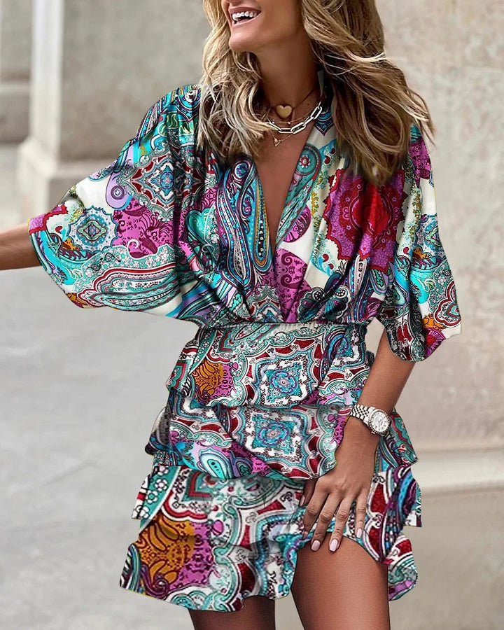 Kim | Women Boho Printed Ruffle Summer Dress