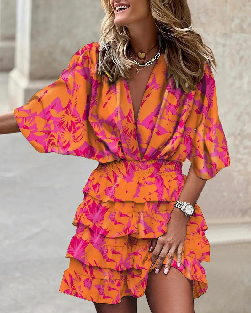 Makayla | Women’s Boho Printed Ruffle Mini Dress