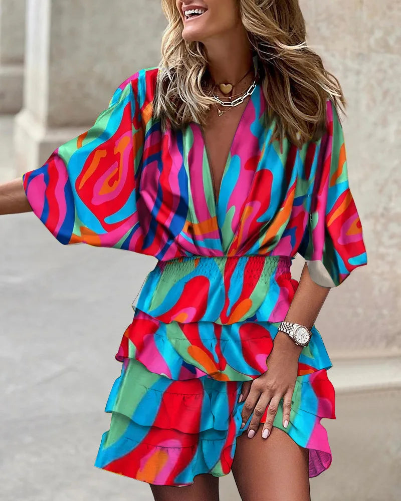 Kim | Women Boho Printed Ruffle Summer Dress