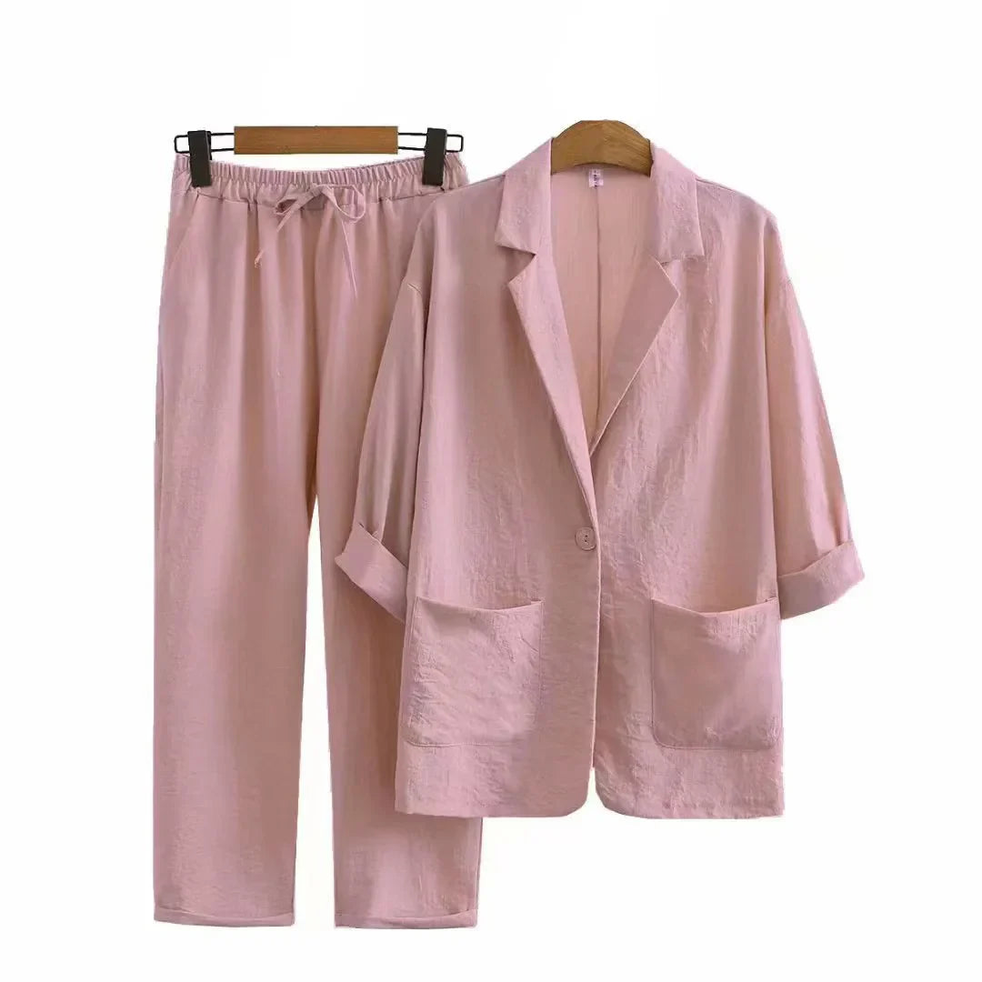 Maya - Casual Linen Vacation Matching Blazer Set
