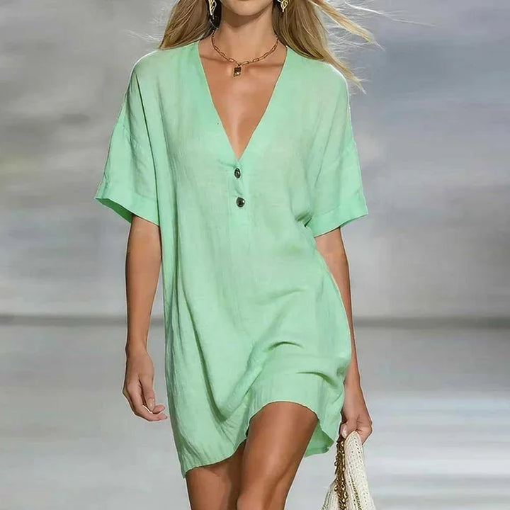 Liora V Neck Linen Shirt Dress