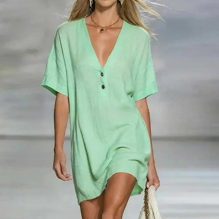 Sofia - Women’s Chic Button-Front Linen Shirt Dress