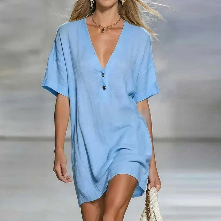 Sofia - Women’s Chic Button-Front Linen Shirt Dress