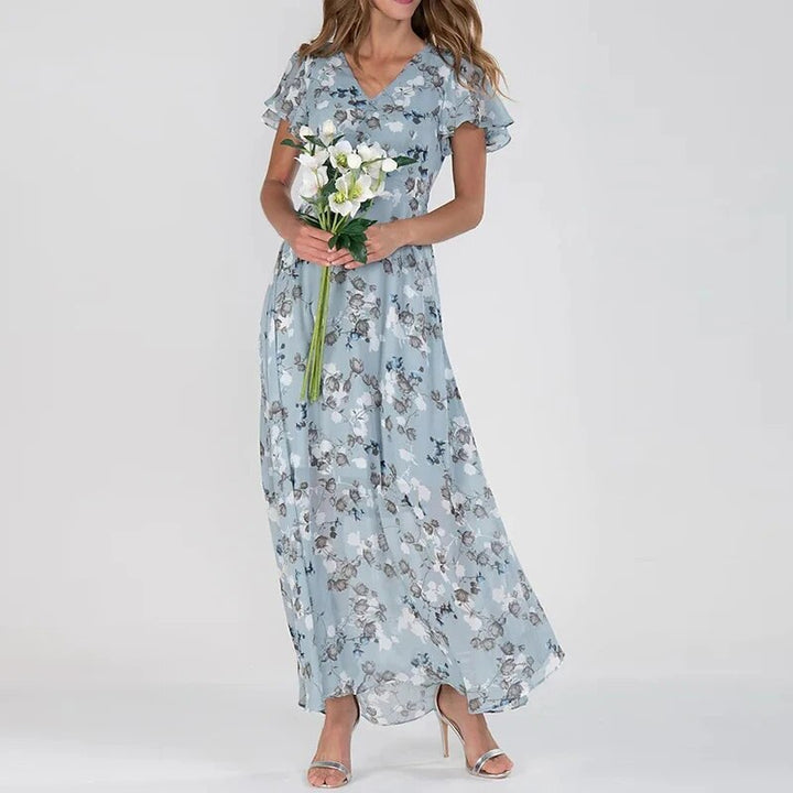 Dahlia | Women’s Floral Maxi Dress with Ruffle Short Sleeves