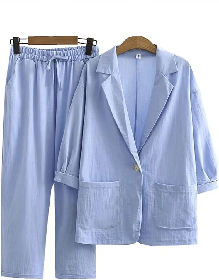 Maya - Casual Linen Vacation Matching Blazer Set
