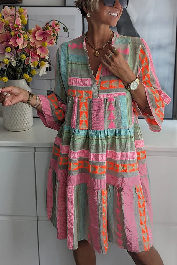Sofia - Boho Patch Midi Dress