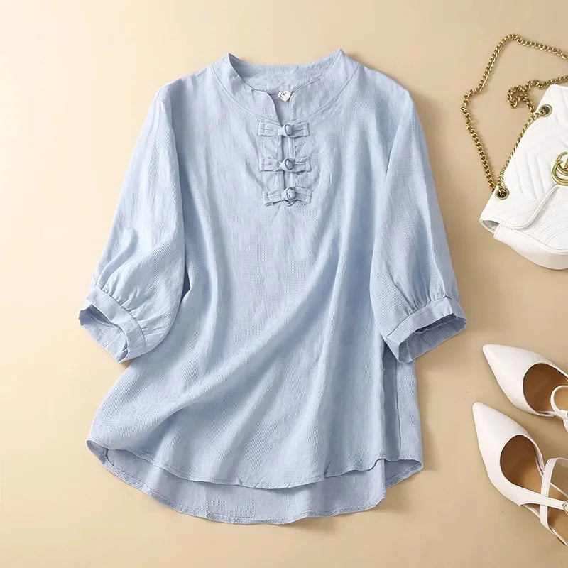 Amie - Casual Summer Linen Blouse with Button Front Style
