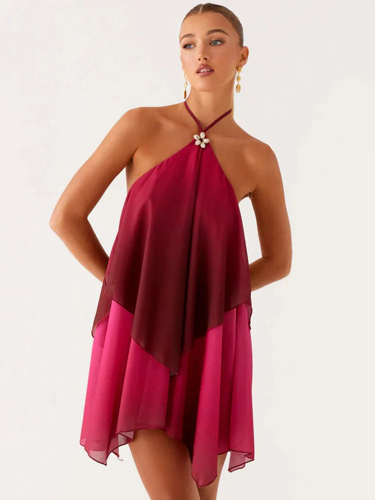 Rihana - Backless Halter-Neck Mini Vacation Dress