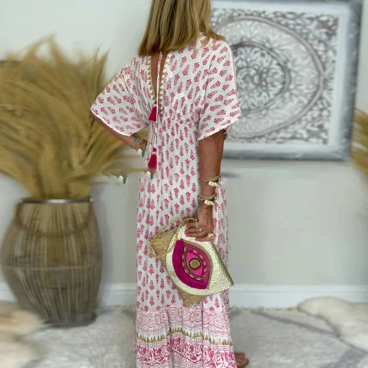 Ava | Women's Boho Tassel Detail Short Sleeve Maxi Dress