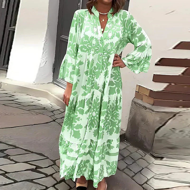 Chloe | Women Boho Printed Long Sleeve Midi Dress