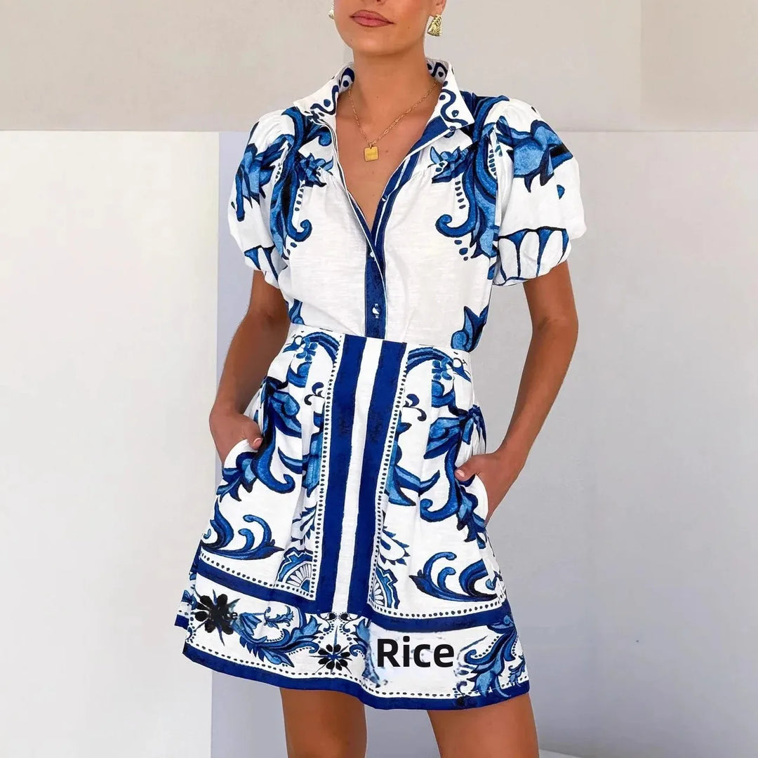 Isla | Women's Floral Puff Sleeve Mini Shirt Sundress