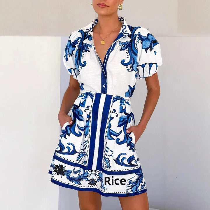 Isla | Women's Floral Puff Sleeve Mini Shirt Sundress