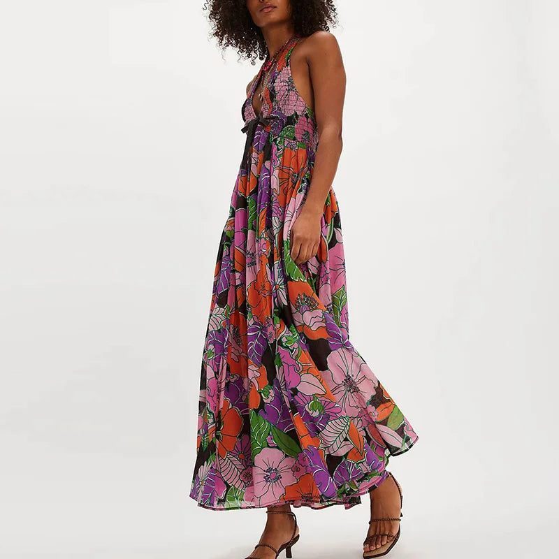 Women’s Floral Halter Maxi Beach Dress