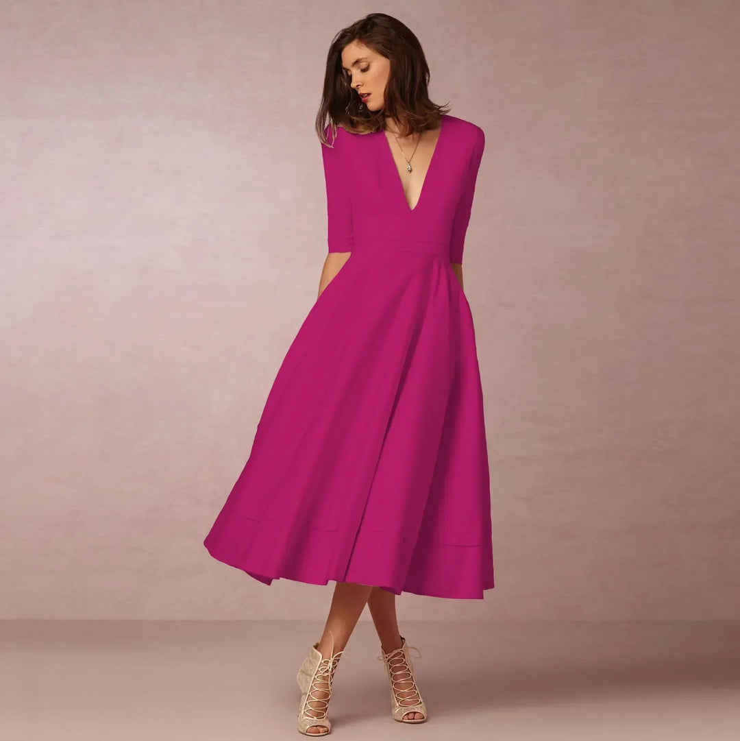 Donna - Women Elegant Pleated Dress in Semi Formal A Line Style