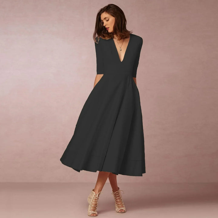 Donna - Women Elegant Pleated Dress in Semi Formal A Line Style