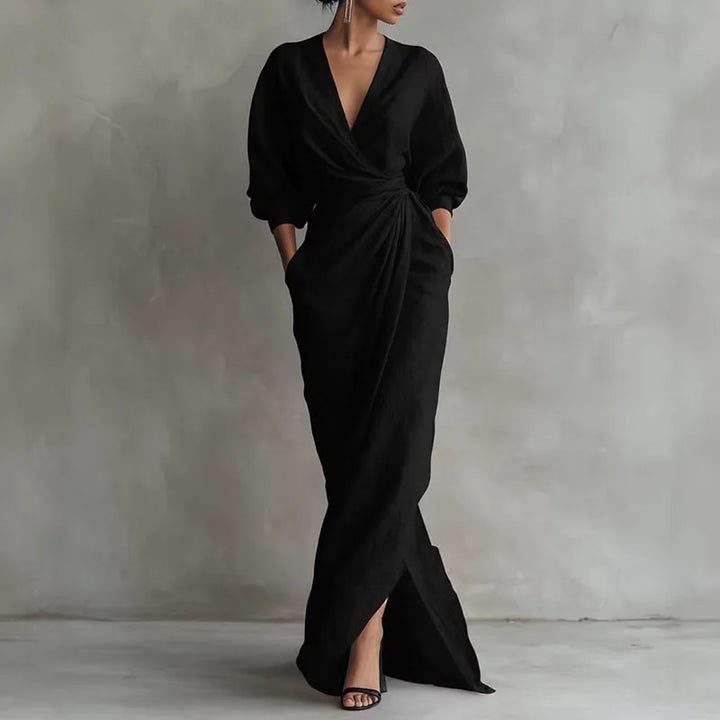 Linda - Boho V Neck Wrap Waist Maxi Dress